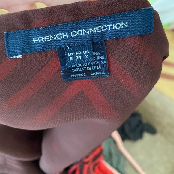 French Connection Dress - Red & Chocolate Brown, Midi, Swing Dress w/ Tie Waist - Picture 8 of 10